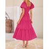 imageZESICA Womens 2025 Boho Smocked Vacation Dress Short Puff Sleeve Twist Knot Cutout Flowy A Line Beach Party DressesRose