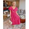 imageZESICA Womens 2025 Boho Smocked Vacation Dress Short Puff Sleeve Twist Knot Cutout Flowy A Line Beach Party DressesRose