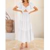 imageZESICA Womens 2025 Boho Smocked Vacation Dress Short Puff Sleeve Twist Knot Cutout Flowy A Line Beach Party DressesWhite