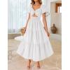 imageZESICA Womens 2025 Boho Smocked Vacation Dress Short Puff Sleeve Twist Knot Cutout Flowy A Line Beach Party DressesWhite
