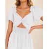imageZESICA Womens 2025 Boho Smocked Vacation Dress Short Puff Sleeve Twist Knot Cutout Flowy A Line Beach Party DressesWhite