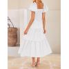 imageZESICA Womens 2025 Boho Smocked Vacation Dress Short Puff Sleeve Twist Knot Cutout Flowy A Line Beach Party DressesWhite