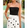 imageZESICA Womens 2025 Summer Boho Strapless Midi Dress Off Shoulder Polka Dot Printed Flowy A Line Long Dresses with PocketsBlack
