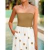 imageZESICA Womens 2025 Summer Boho Strapless Midi Dress Off Shoulder Polka Dot Printed Flowy A Line Long Dresses with PocketsKhaki