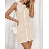 imageZESICA Womens 2025 Summer Sleeveless Mini Dress Crewneck Button Knit Color Block Bodycon Party Short Dresses with PocketsApricot