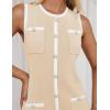 imageZESICA Womens 2025 Summer Sleeveless Mini Dress Crewneck Button Knit Color Block Bodycon Party Short Dresses with PocketsApricot
