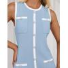imageZESICA Womens 2025 Summer Sleeveless Mini Dress Crewneck Button Knit Color Block Bodycon Party Short Dresses with PocketsBlue