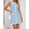 imageZESICA Womens 2025 Summer Sleeveless Mini Dress Crewneck Button Knit Color Block Bodycon Party Short Dresses with PocketsBlue