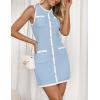 imageZESICA Womens 2025 Summer Sleeveless Mini Dress Crewneck Button Knit Color Block Bodycon Party Short Dresses with PocketsBlue