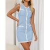 imageZESICA Womens 2025 Summer Sleeveless Mini Dress Crewneck Button Knit Color Block Bodycon Party Short Dresses with PocketsBlue