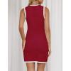imageZESICA Womens 2025 Summer Sleeveless Mini Dress Crewneck Button Knit Color Block Bodycon Party Short Dresses with PocketsDarkred