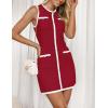 imageZESICA Womens 2025 Summer Sleeveless Mini Dress Crewneck Button Knit Color Block Bodycon Party Short Dresses with PocketsDarkred