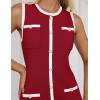 imageZESICA Womens 2025 Summer Sleeveless Mini Dress Crewneck Button Knit Color Block Bodycon Party Short Dresses with PocketsDarkred