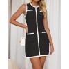 imageZESICA Womens 2025 Summer Sleeveless Mini Dress Crewneck Button Knit Color Block Bodycon Party Short Dresses with PocketsDim