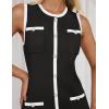 imageZESICA Womens 2025 Summer Sleeveless Mini Dress Crewneck Button Knit Color Block Bodycon Party Short Dresses with PocketsDim