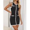 imageZESICA Womens 2025 Summer Sleeveless Mini Dress Crewneck Button Knit Color Block Bodycon Party Short Dresses with PocketsDim