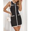 imageZESICA Womens 2025 Summer Sleeveless Mini Dress Crewneck Button Knit Color Block Bodycon Party Short Dresses with PocketsDim