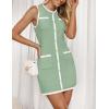 imageZESICA Womens 2025 Summer Sleeveless Mini Dress Crewneck Button Knit Color Block Bodycon Party Short Dresses with PocketsLightgreen