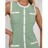 imageZESICA Womens 2025 Summer Sleeveless Mini Dress Crewneck Button Knit Color Block Bodycon Party Short Dresses with PocketsLightgreen