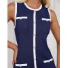 imageZESICA Womens 2025 Summer Sleeveless Mini Dress Crewneck Button Knit Color Block Bodycon Party Short Dresses with PocketsNavy
