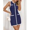 imageZESICA Womens 2025 Summer Sleeveless Mini Dress Crewneck Button Knit Color Block Bodycon Party Short Dresses with PocketsNavy