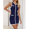 imageZESICA Womens 2025 Summer Sleeveless Mini Dress Crewneck Button Knit Color Block Bodycon Party Short Dresses with PocketsNavy
