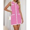 imageZESICA Womens 2025 Summer Sleeveless Mini Dress Crewneck Button Knit Color Block Bodycon Party Short Dresses with PocketsPink