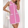 imageZESICA Womens 2025 Summer Sleeveless Mini Dress Crewneck Button Knit Color Block Bodycon Party Short Dresses with PocketsPink