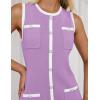 imageZESICA Womens 2025 Summer Sleeveless Mini Dress Crewneck Button Knit Color Block Bodycon Party Short Dresses with PocketsPurple