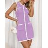 imageZESICA Womens 2025 Summer Sleeveless Mini Dress Crewneck Button Knit Color Block Bodycon Party Short Dresses with PocketsPurple