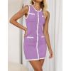 imageZESICA Womens 2025 Summer Sleeveless Mini Dress Crewneck Button Knit Color Block Bodycon Party Short Dresses with PocketsPurple