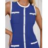 imageZESICA Womens 2025 Summer Sleeveless Mini Dress Crewneck Button Knit Color Block Bodycon Party Short Dresses with PocketsRoyalblue