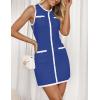 imageZESICA Womens 2025 Summer Sleeveless Mini Dress Crewneck Button Knit Color Block Bodycon Party Short Dresses with PocketsRoyalblue