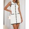 imageZESICA Womens 2025 Summer Sleeveless Mini Dress Crewneck Button Knit Color Block Bodycon Party Short Dresses with PocketsWhite