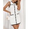 imageZESICA Womens 2025 Summer Sleeveless Mini Dress Crewneck Button Knit Color Block Bodycon Party Short Dresses with PocketsWhite