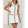 imageZESICA Womens 2025 Summer Sleeveless Mini Dress Crewneck Button Knit Color Block Bodycon Party Short Dresses with PocketsWhite