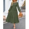 imageZESICA Womens Spring Long Sleeve Maxi Dresses Casual Crew Neck Swiss Dot Tiered Flowy A Line Wedding Guest DressArmy Green