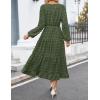 imageZESICA Womens Spring Long Sleeve Maxi Dresses Casual Crew Neck Swiss Dot Tiered Flowy A Line Wedding Guest DressArmy Green
