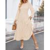 imageZESICA Womens Spring Long Sleeve Maxi Dresses Casual Crew Neck Swiss Dot Tiered Flowy A Line Wedding Guest DressBeige