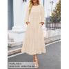 imageZESICA Womens Spring Long Sleeve Maxi Dresses Casual Crew Neck Swiss Dot Tiered Flowy A Line Wedding Guest DressBeige