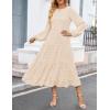 imageZESICA Womens Spring Long Sleeve Maxi Dresses Casual Crew Neck Swiss Dot Tiered Flowy A Line Wedding Guest DressBeige