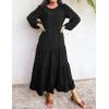 imageZESICA Womens Spring Long Sleeve Maxi Dresses Casual Crew Neck Swiss Dot Tiered Flowy A Line Wedding Guest DressBlack