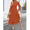 imageZESICA Womens Spring Long Sleeve Maxi Dresses Casual Crew Neck Swiss Dot Tiered Flowy A Line Wedding Guest DressBrick Red