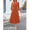 imageZESICA Womens Spring Long Sleeve Maxi Dresses Casual Crew Neck Swiss Dot Tiered Flowy A Line Wedding Guest DressBrick Red