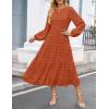 imageZESICA Womens Spring Long Sleeve Maxi Dresses Casual Crew Neck Swiss Dot Tiered Flowy A Line Wedding Guest DressBrick Red