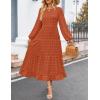 imageZESICA Womens Spring Long Sleeve Maxi Dresses Casual Crew Neck Swiss Dot Tiered Flowy A Line Wedding Guest DressBrick Red