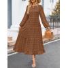 imageZESICA Womens Spring Long Sleeve Maxi Dresses Casual Crew Neck Swiss Dot Tiered Flowy A Line Wedding Guest DressBrown