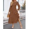 imageZESICA Womens Spring Long Sleeve Maxi Dresses Casual Crew Neck Swiss Dot Tiered Flowy A Line Wedding Guest DressBrown