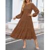 imageZESICA Womens Spring Long Sleeve Maxi Dresses Casual Crew Neck Swiss Dot Tiered Flowy A Line Wedding Guest DressBrown