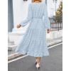 imageZESICA Womens Spring Long Sleeve Maxi Dresses Casual Crew Neck Swiss Dot Tiered Flowy A Line Wedding Guest DressLight Blue